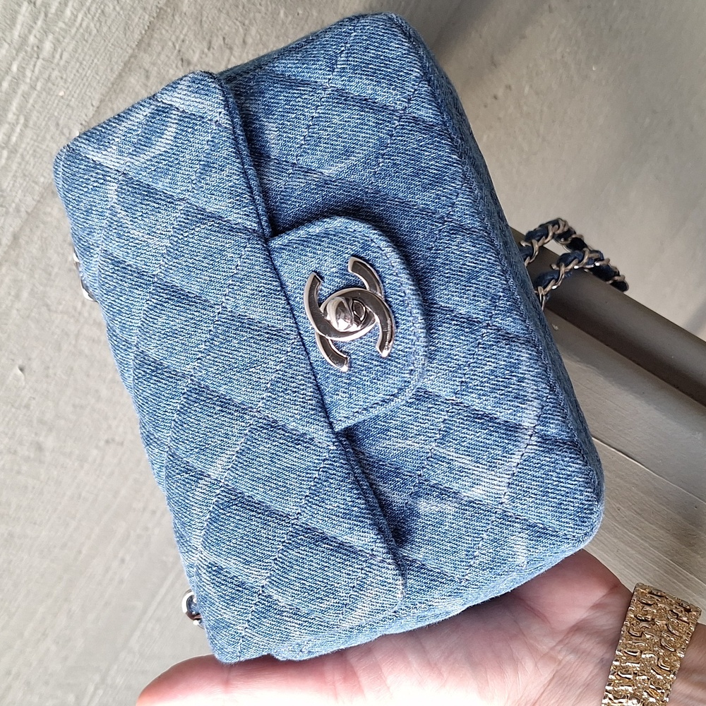 Chanel interlocking CC denim mini flap bag nearly FULL SET